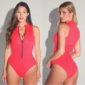 TA3 Surfy One Piece Swimsuit Medium X-LONG Torso Hot Coral Compression Sculpting